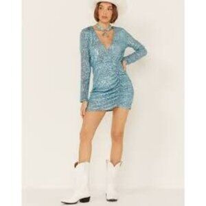Show Me Your Mumu Party Hop Dress Women's Medium Blue Sequin